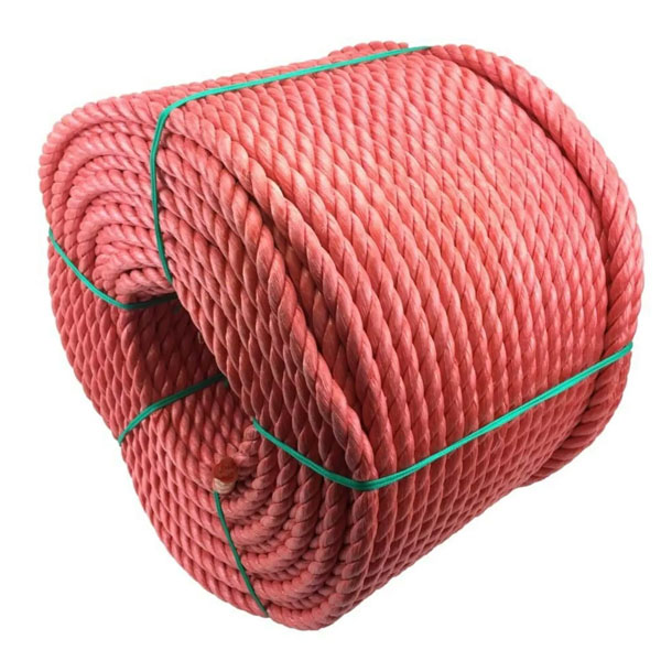 10mm Thick Polypropylene 3 Strand Shrink Proof Red Twisted Rope Coil