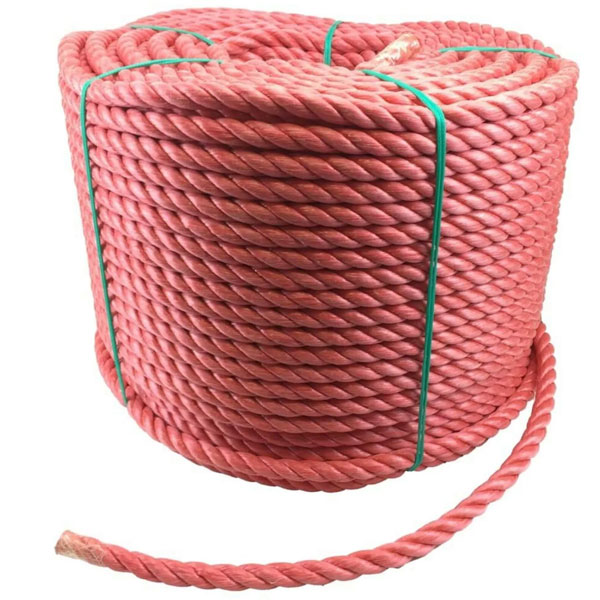 10mm Thick Polypropylene 3 Strand Shrink Proof Red Twisted Rope Coil