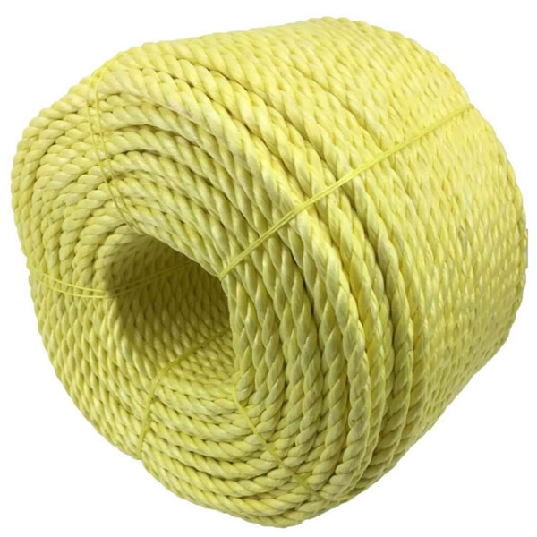 10mm Thick Polypropylene 3 Strand Shrink Proof Yellow Twisted Rope Coil 