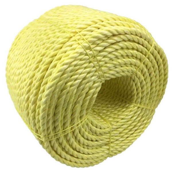 10mm Thick Polypropylene 3 Strand Shrink Proof Yellow Twisted Rope Coil 