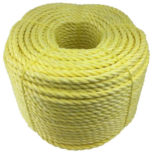 10mm Thick Polypropylene 3 Strand Shrink Proof Yellow Twisted Rope Coil 