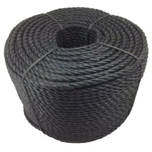 14mm Polypropylene 3 Strand Nylon Rope Durable Black Lightweight Coil